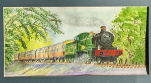 painting of a steam train